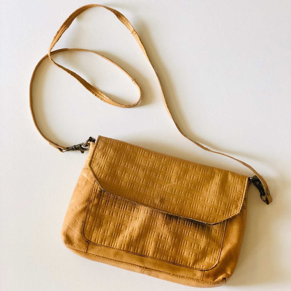 Topshop Genuine Leather Crossbody Camel purse